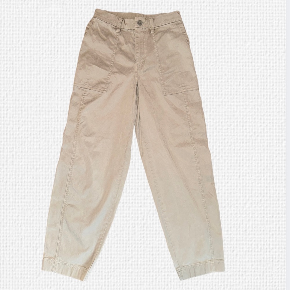 Vuori Anza Barrel Leg Twill Pants Tan High Rise Utility Style Size small